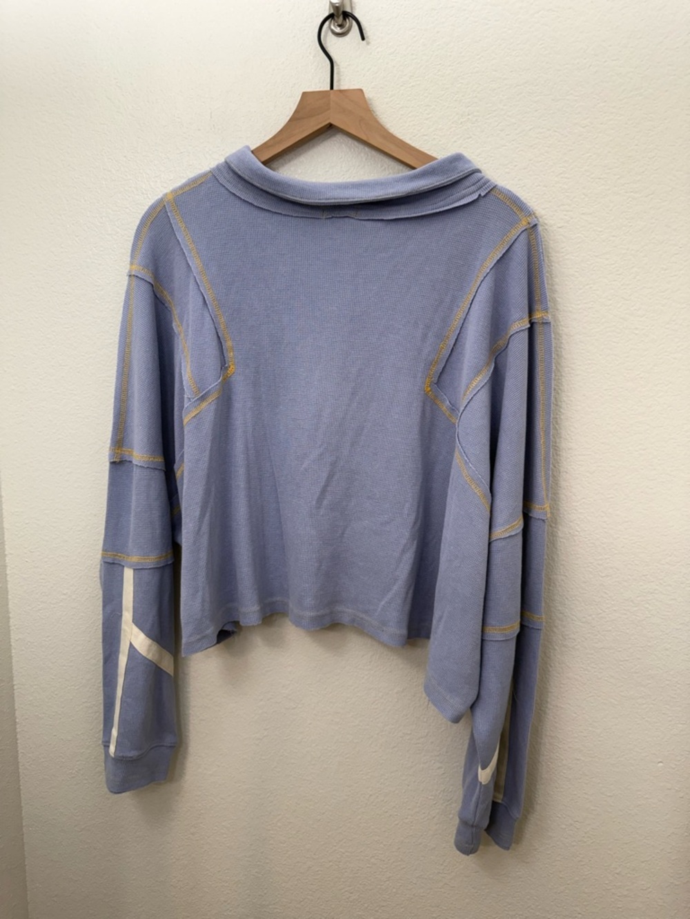 POL Evening Blue Distressed Cropped Half Zip Up Lightweight Sweater Large - Picture 5 of 9